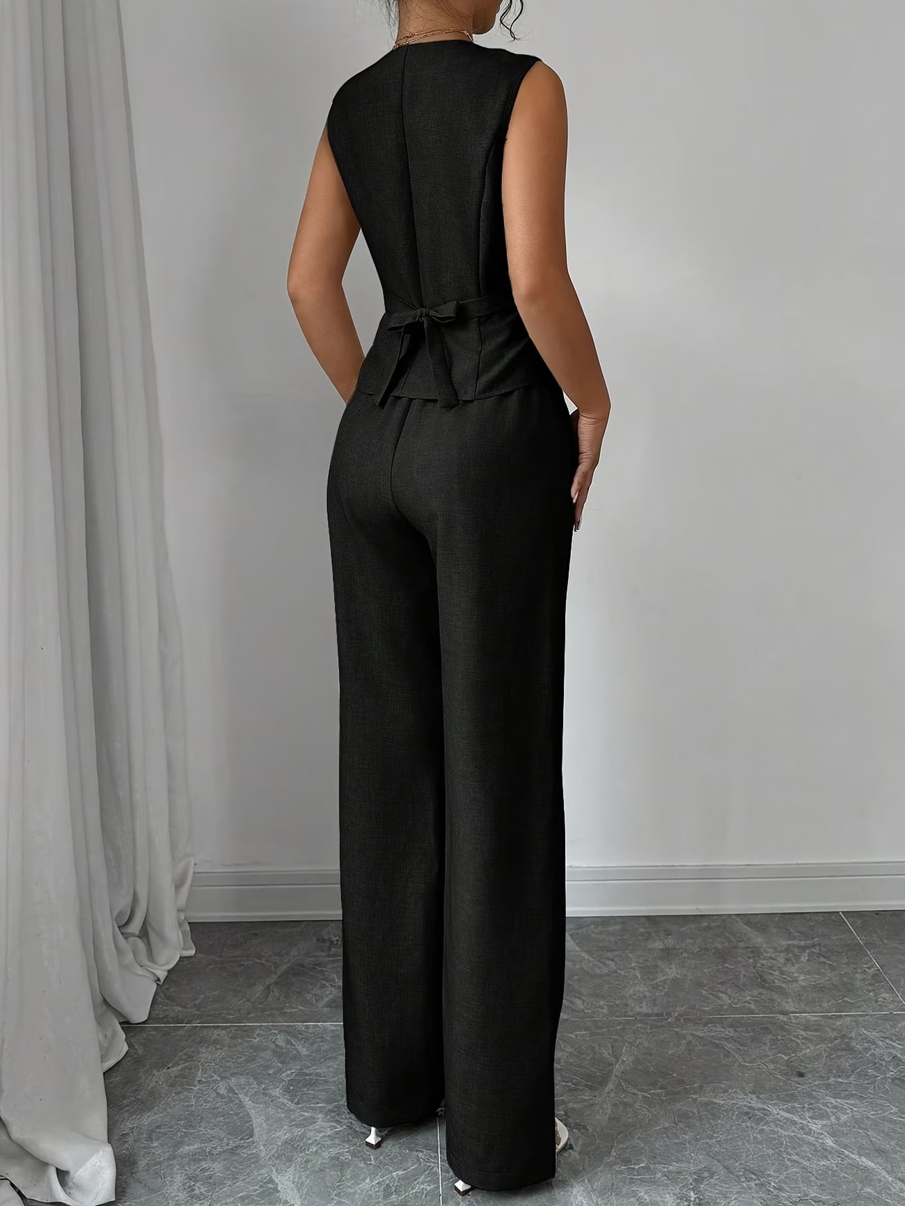 🌸Stijlvolle V-Hals Set met Taille Strik