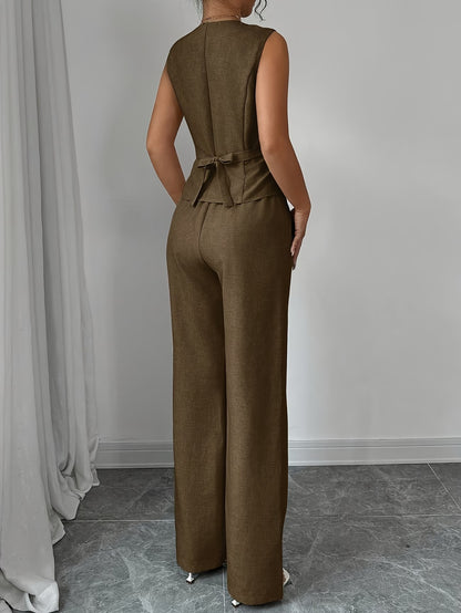 🌸Stijlvolle V-Hals Set met Taille Strik