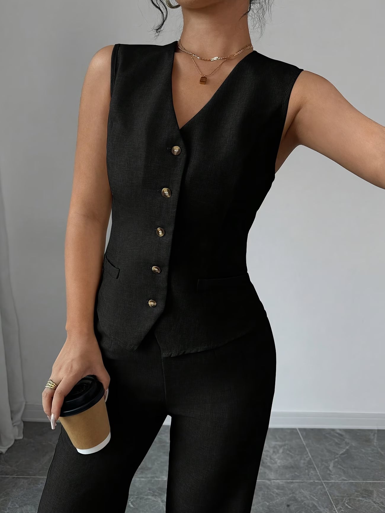🌸Stijlvolle V-Hals Set met Taille Strik