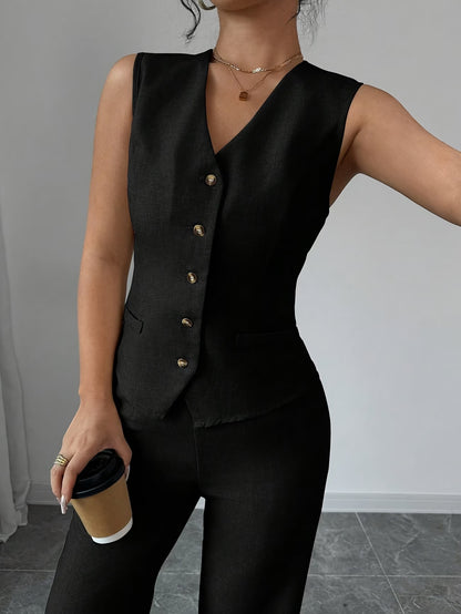 🌸Stijlvolle V-Hals Set met Taille Strik