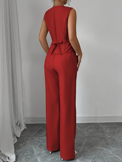 🌸Stijlvolle V-Hals Set met Taille Strik