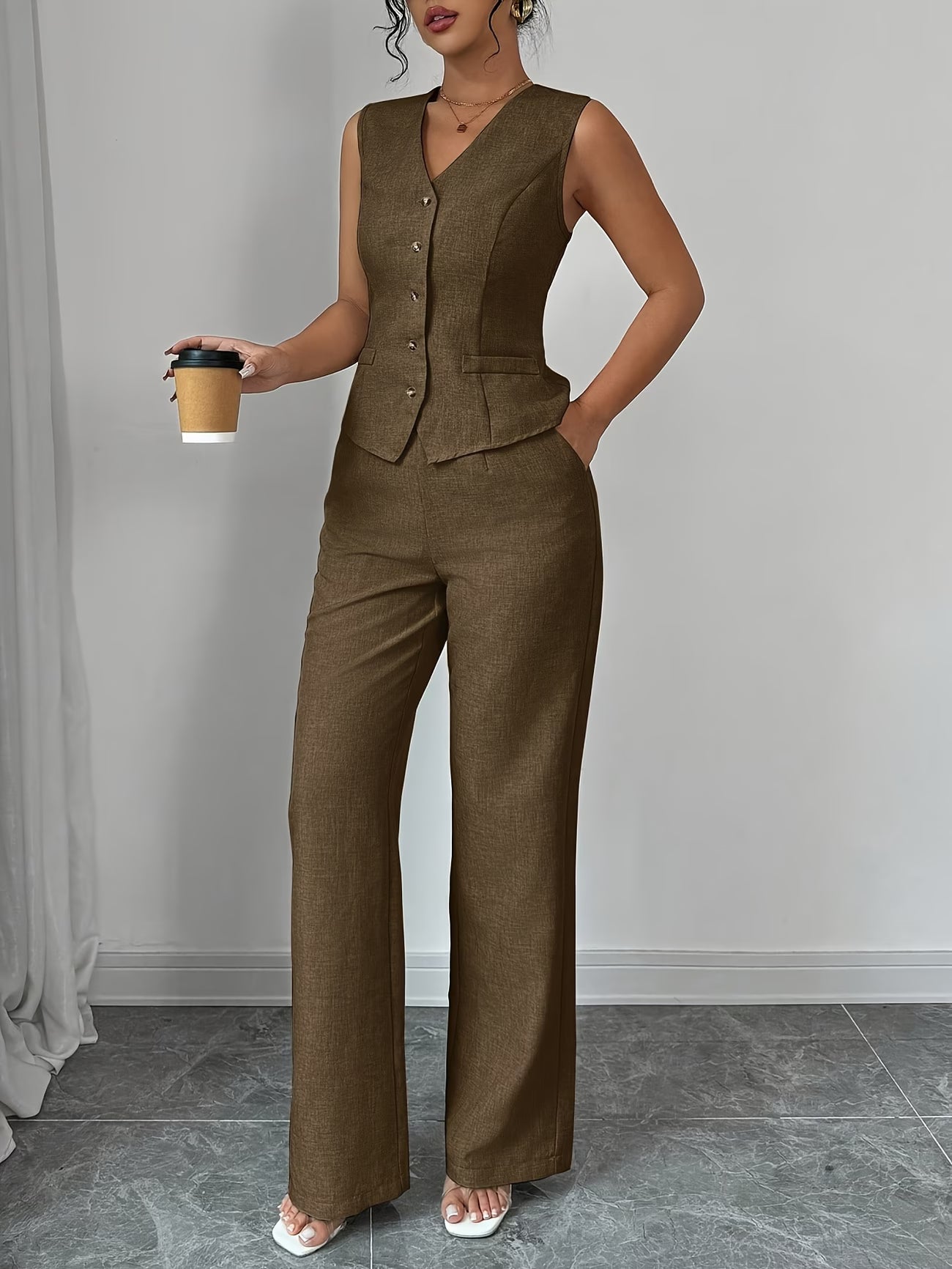 🌸Stijlvolle V-Hals Set met Taille Strik