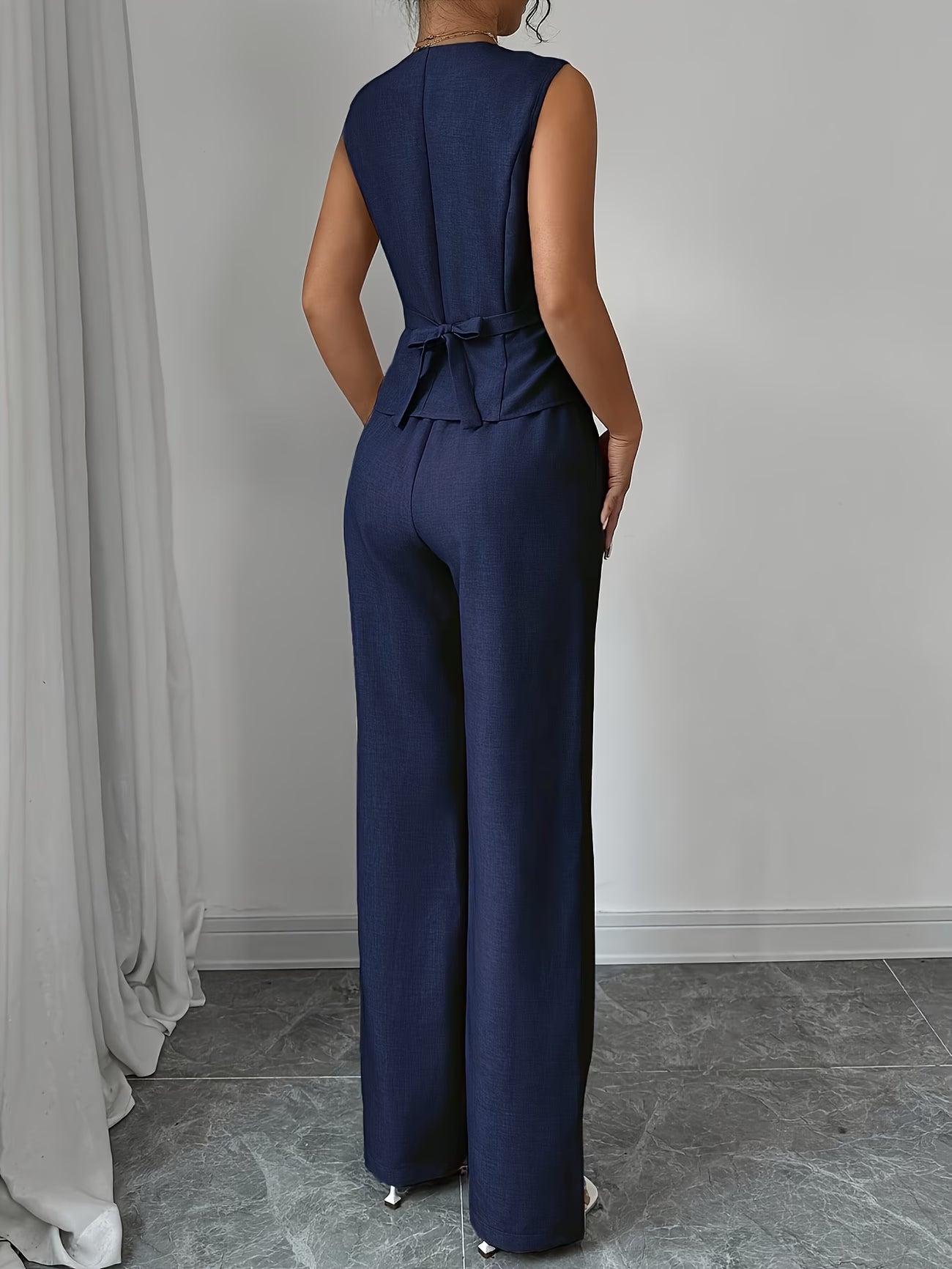 🌸Stijlvolle V-Hals Set met Taille Strik