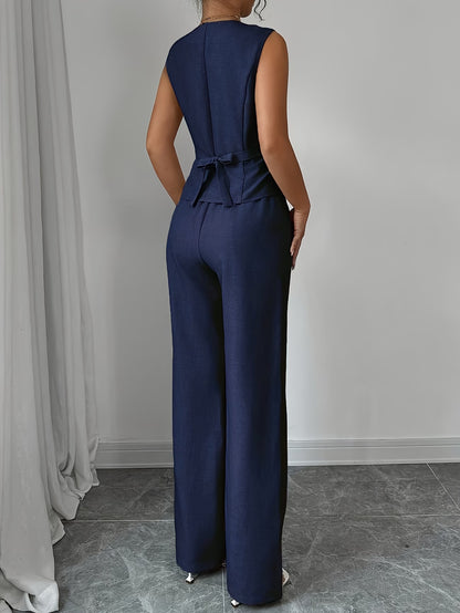 🌸Stijlvolle V-Hals Set met Taille Strik