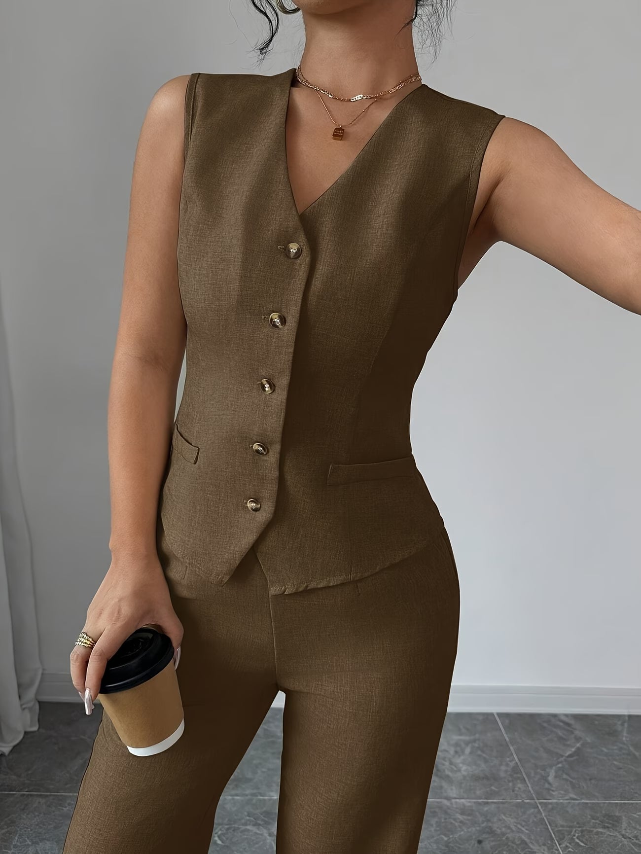 🌸Stijlvolle V-Hals Set met Taille Strik