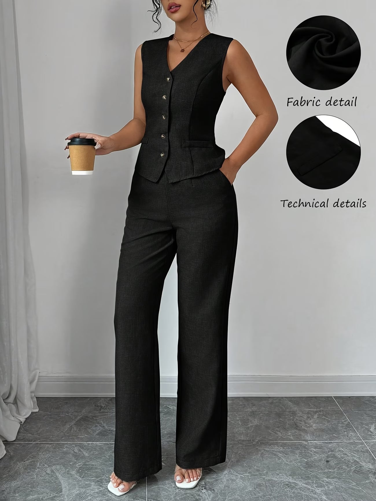 🌸Stijlvolle V-Hals Set met Taille Strik