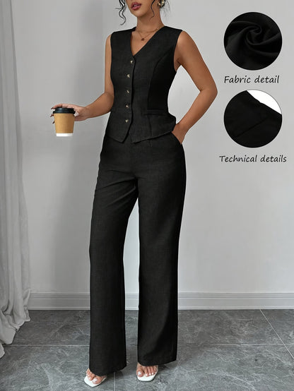 🌸Stijlvolle V-Hals Set met Taille Strik