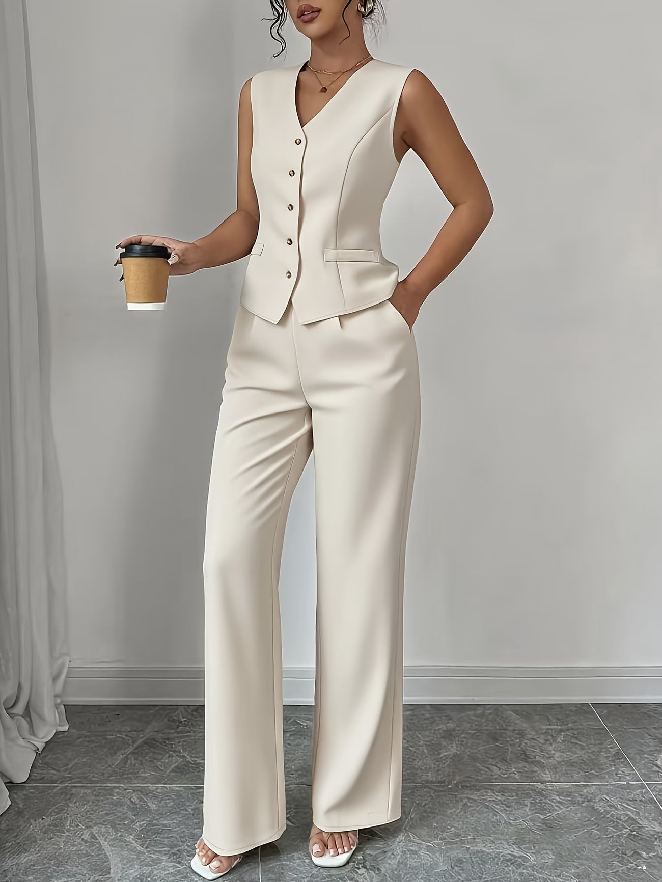 🌸Stijlvolle V-Hals Set met Taille Strik