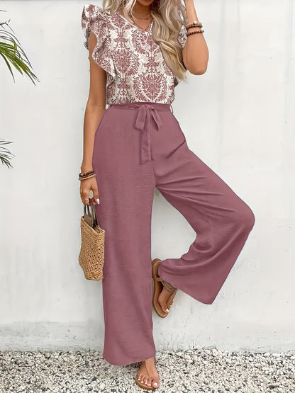 🌸Stijlvolle V-Hals Set met Bedrukking