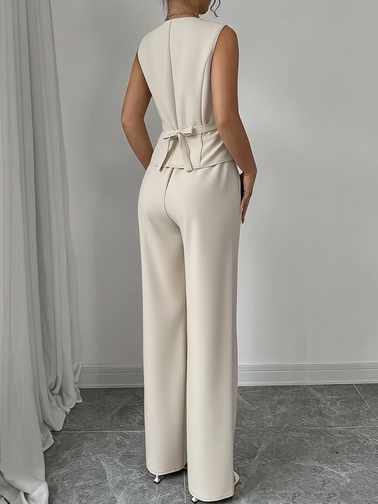 🌸Stijlvolle V-Hals Set met Taille Strik