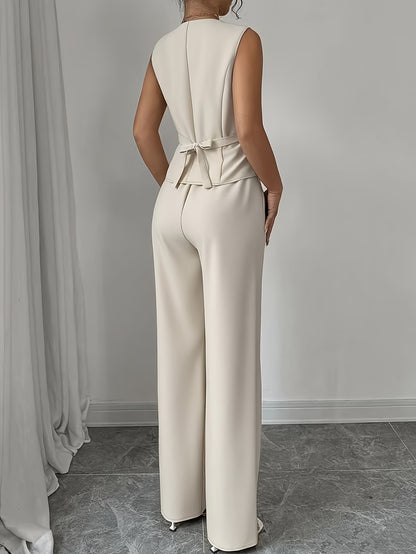 🌸Stijlvolle V-Hals Set met Taille Strik